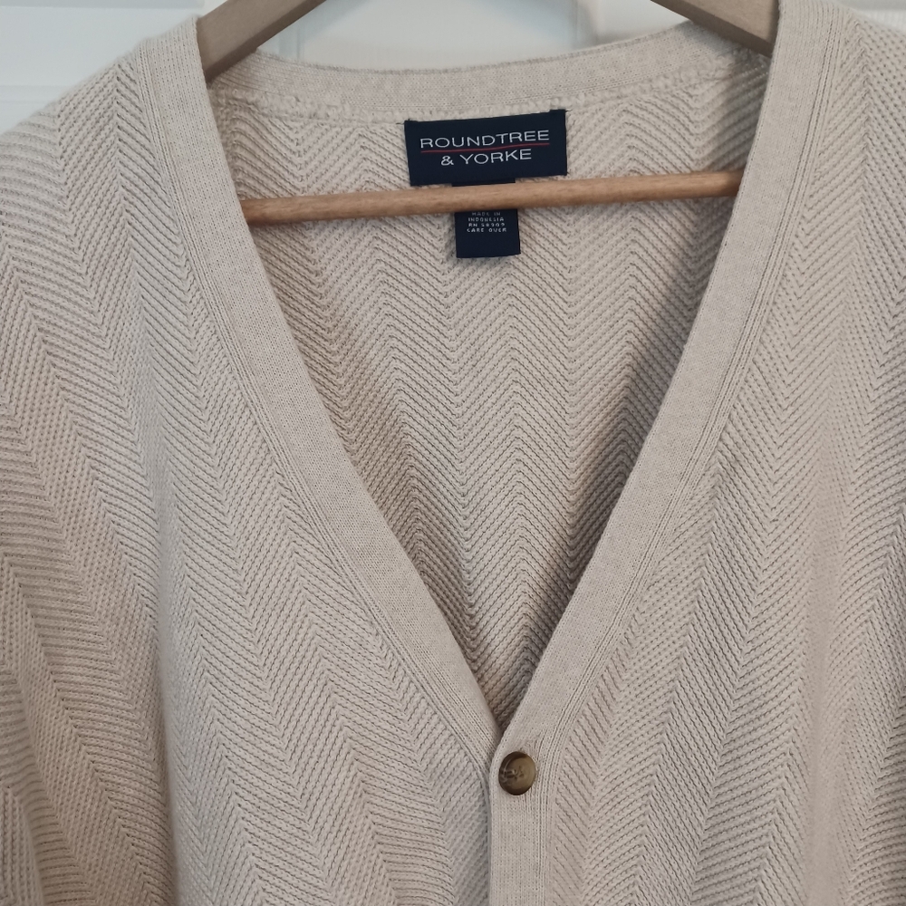 RoundTree & Yorke 100%cotton Grandpa Button Front Sweater Cardigan Sz XL - Picture 3 of 5